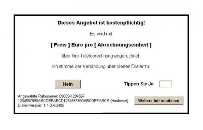 Dialer - Zustimmungsfenster