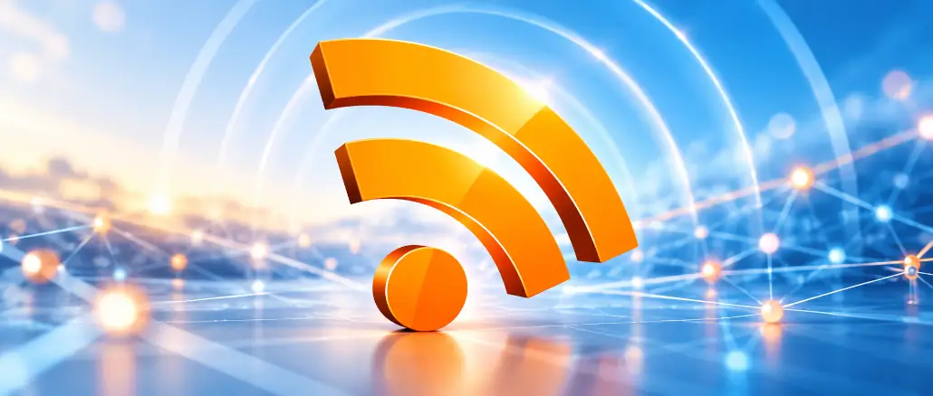 Glänzendes 3D-WLAN-Symbol im Netzwerklicht