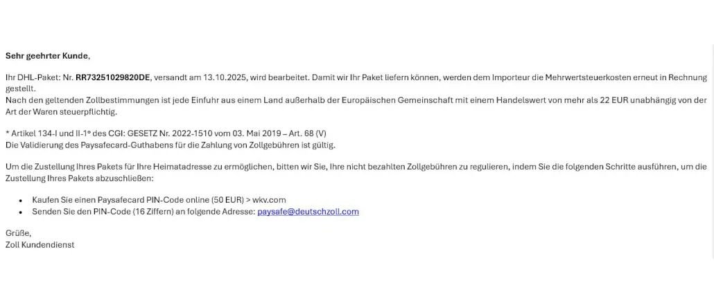 Gefälschte Mail vom Zoll im Umlauf – Vorsicht vor dieser Spam-Mail