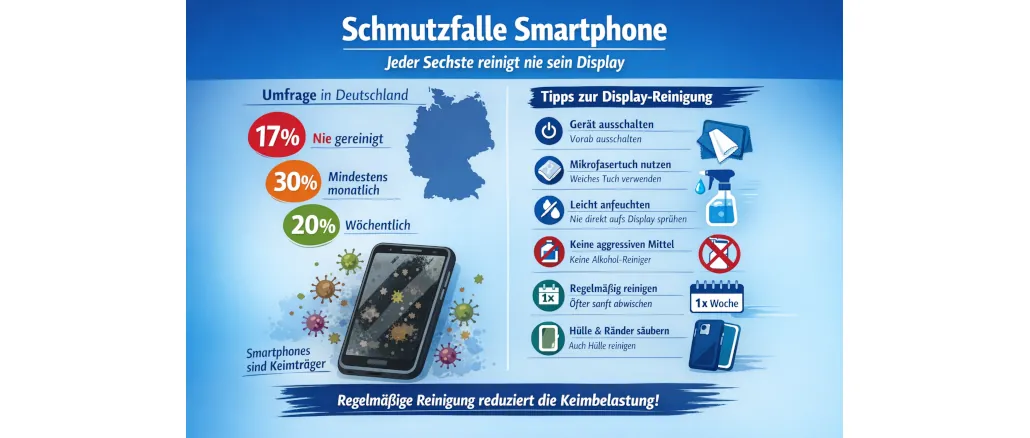 Smartphone als Keimträger: Jeder Sechste reinigt nie sein Display